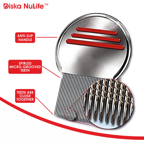 Diska Nulife Nit Free Lice Comb | Professional Stainless Steel Louse and Nit Comb - Colors May Vary