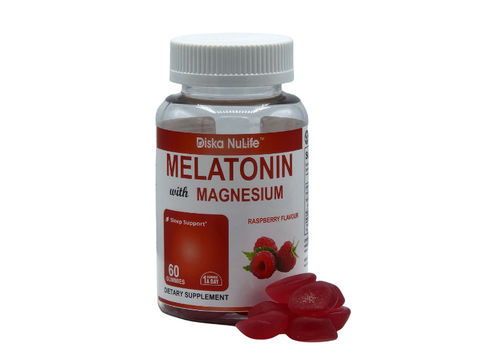 Diska Nulife Melatonin with Magnesium Gummies | Melatonin Sleep Aid Gummies, Helps Calm Your Mind and Body | Raspberry Flavored Dietary Sleep Supplements | Count 60