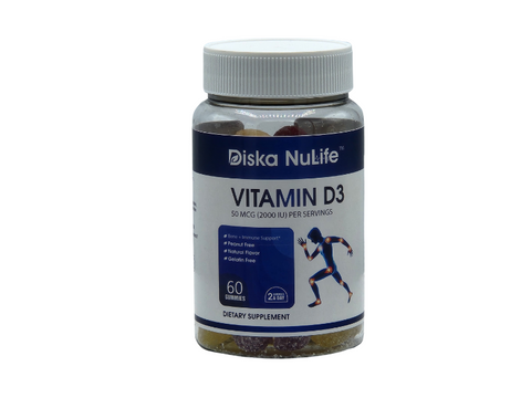 Diska Nulife Vitamin D3 (2000IU) Gummy 60ct Maximum Strength - Bone, Joint and Muscle Health, Immune Support for Men & Woman - Vegetarian, Gluten Free, Non GMO Chewable Gummies