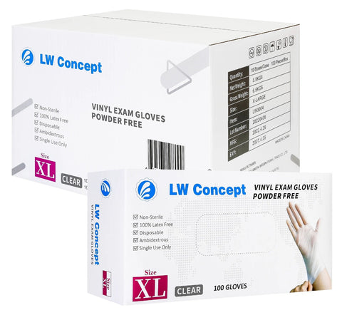 LW Concept Disposable Vinyl Gloves | 3.5 Mil Clear Latex & Powder Free Plastic Gloves, 1000 Count, X - Large Size