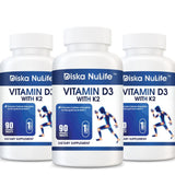 Diska Nulife Vitamin D3 with K2 | Immune Support Calcium Absorption - 90 Tablets