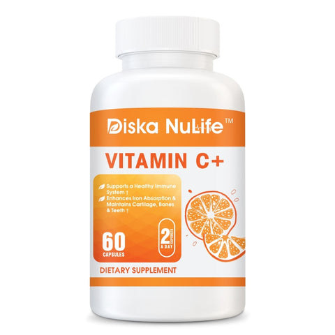 Diska Nulife Vitamin C+ | Support Immune System and Brain Health, Dietary Supplements - 60 Capsules