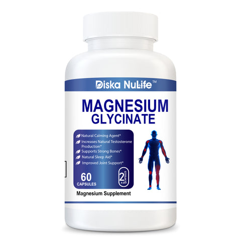 Magnesium Glycinate - Natural Calming Agent | Increases Natural Testosterone Production | Supports Strong Bones | Natural Sleep Aid | Improved Joint Support - 60 Capsules
